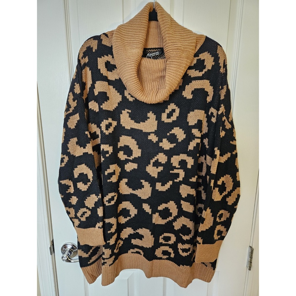 NWT Bloomchic Leopard Jacquard Cowl Neck Soft Pullover Knit Sweater, Plus 24
